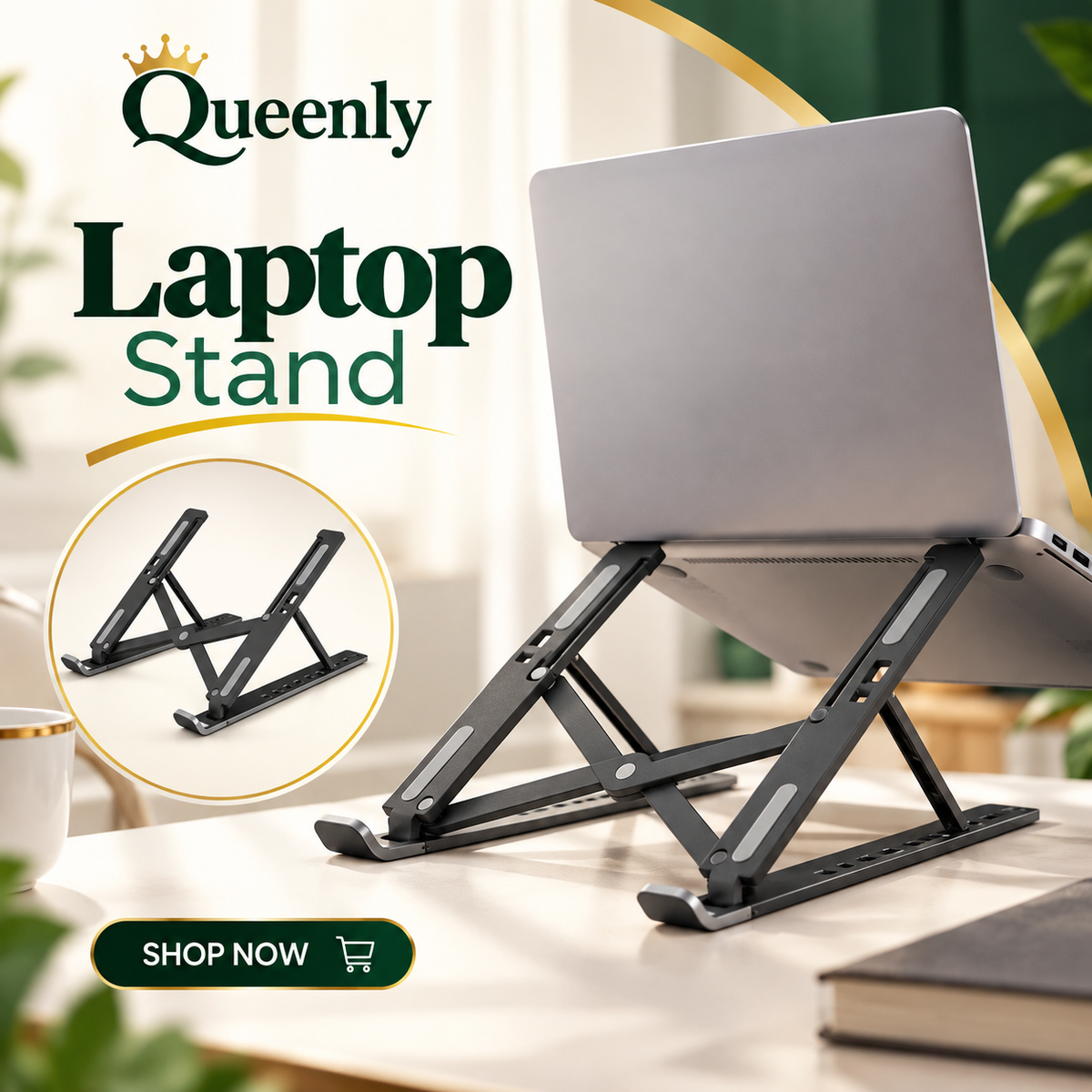 Metal Body Laptop Stand | Adjustable Portable Durable | 24×4.5cm Folded / 24×16.5cm Opened